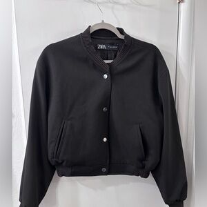 Zara Women's Black Crop Varsity Jacket
